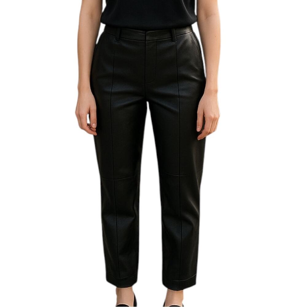 Ann Taylor Black Faux Leather Business Casual Cuffed Work Trouser Pants Size 14P